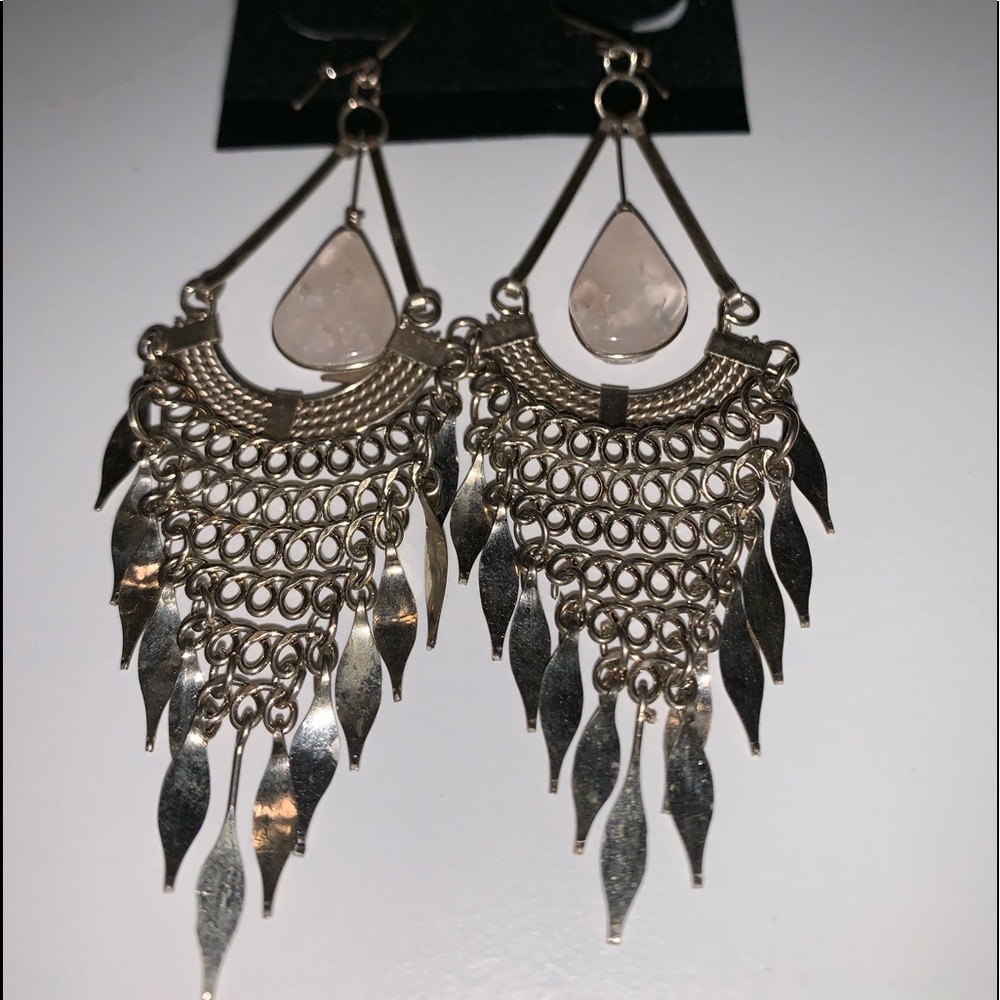 Pink quartz and wrought german silver earrings.
